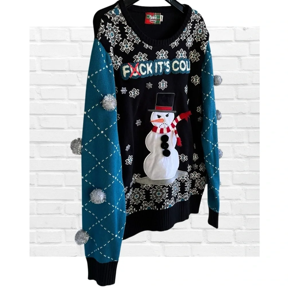Spencers F It's Cold Ugly Christmas Sweater Snowman Novelty Party Funny XL